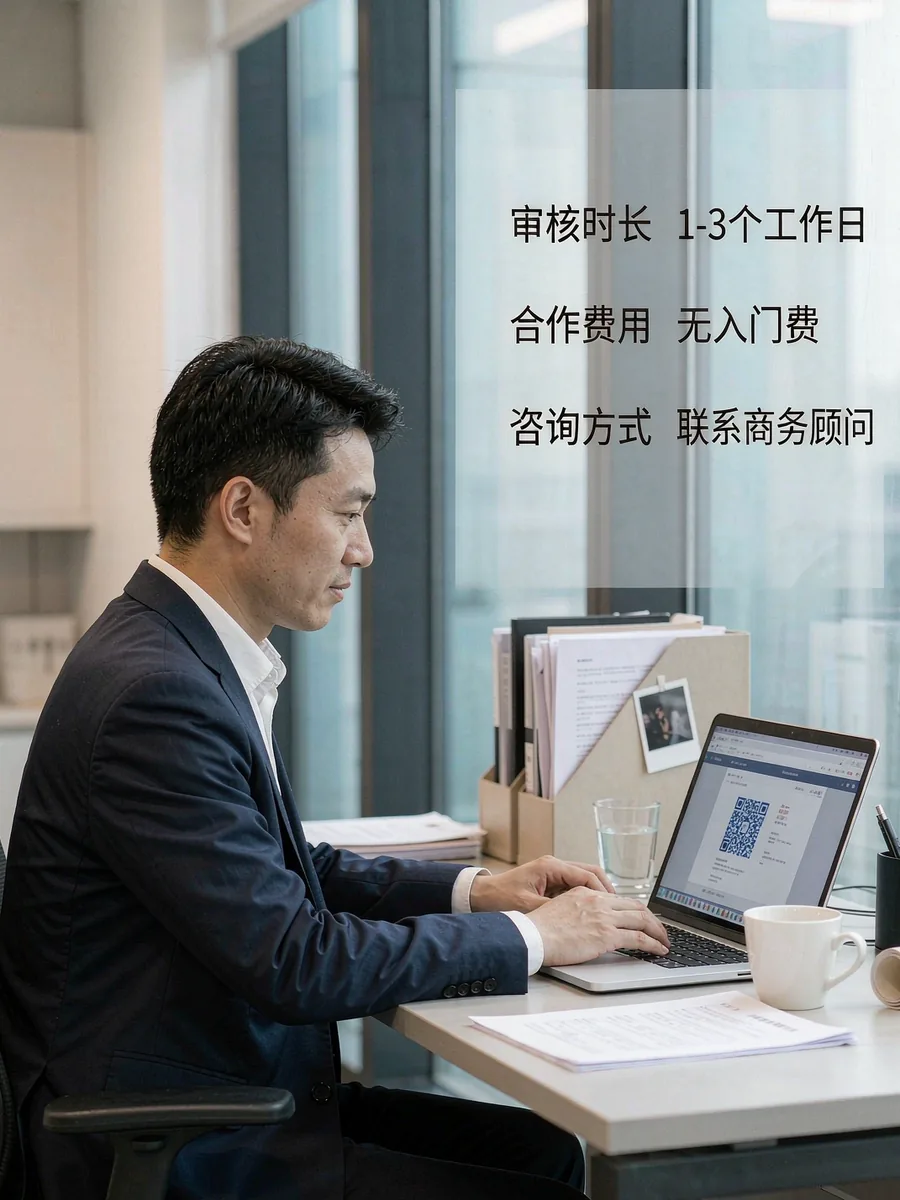 申请合作：审核时长 1-3 个工作日、无入门费
